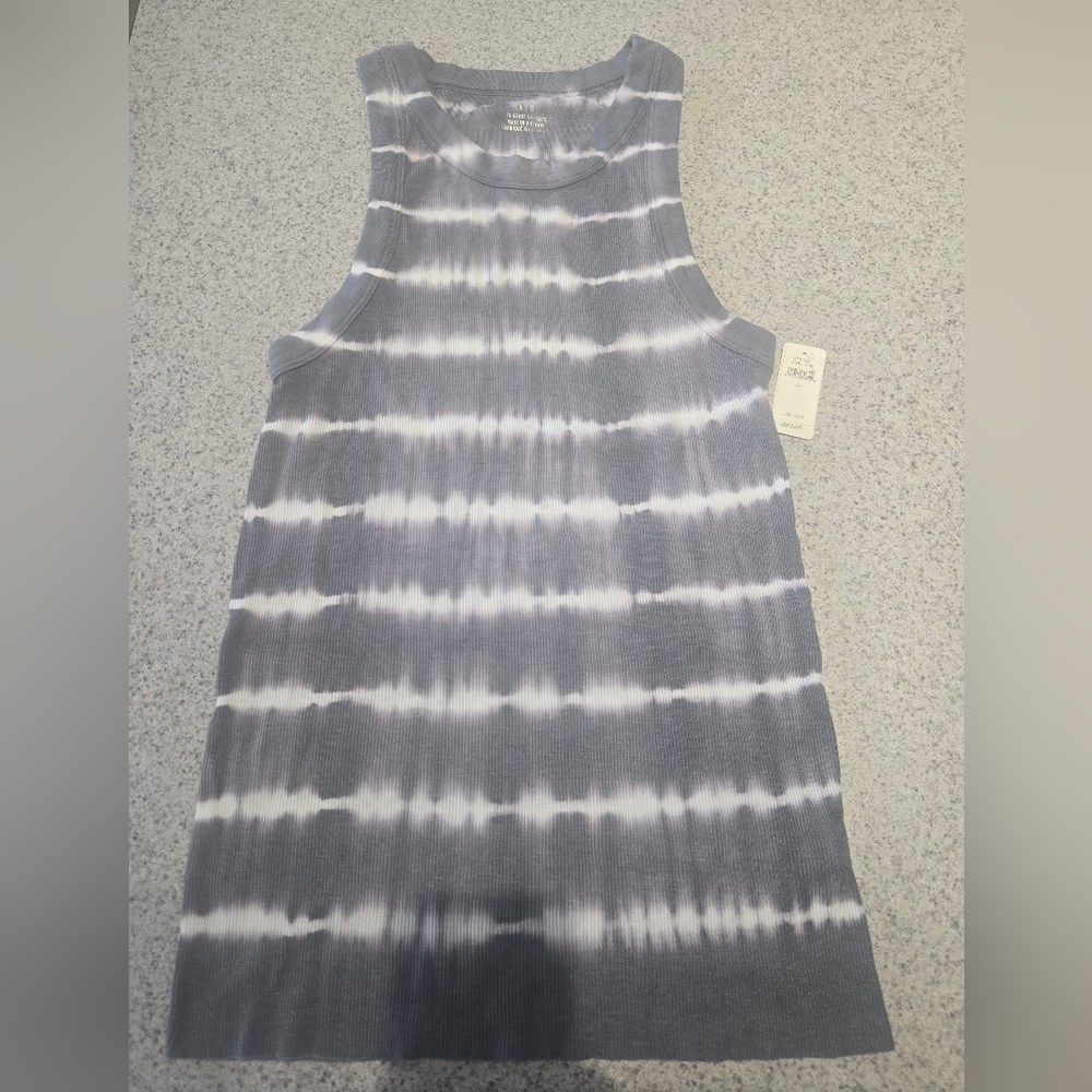 Aerie Gray and White Tie-Dye Tank Top